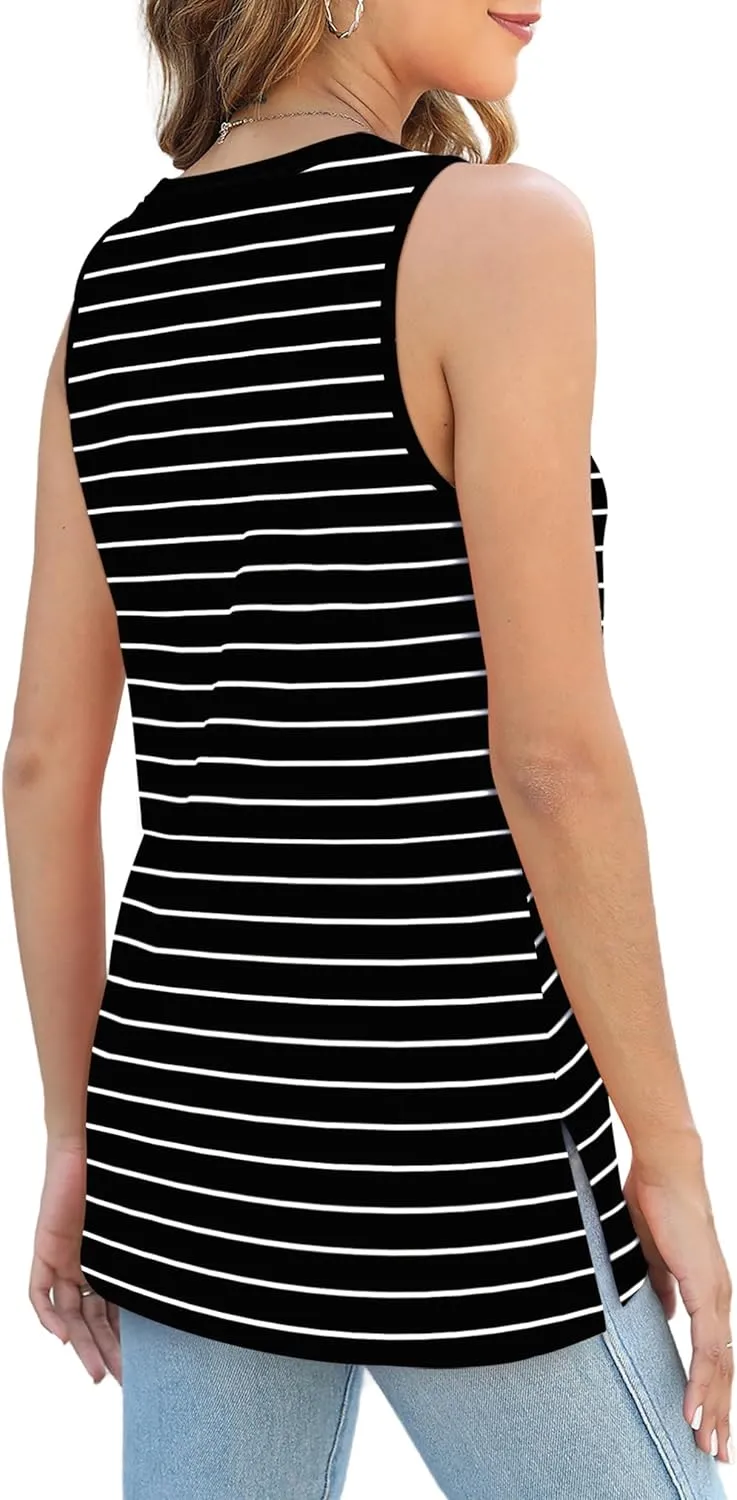XIEERDUO Womens Tank Tops Crewneck Loose Fit Basic Casual Summer Side Split Sleeveless Shirts