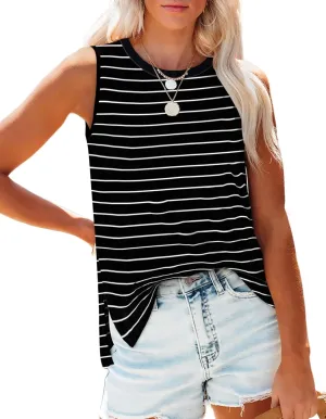 XIEERDUO Womens Tank Tops Crewneck Loose Fit Basic Casual Summer Side Split Sleeveless Shirts