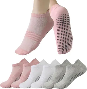 Yoga Socks with Grips for Women Pilates Barre,Grip Socks Barre,Grippy Woman Pilates,3 Pairs 3 Colors