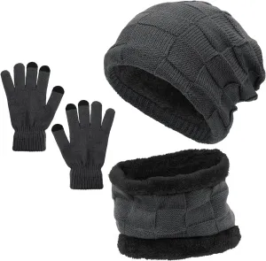 Zando Beanie Hats Fleece Neck Warmer Set Thick Fleece Lined Touch Screen Gloves Winter Hats Men Women