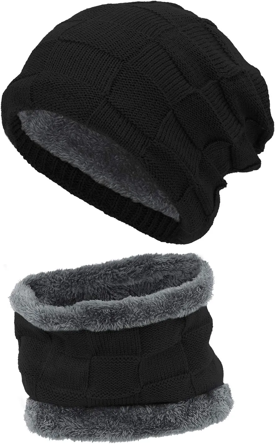 Zando Beanie Hats Fleece Neck Warmer Set Thick Fleece Lined Touch Screen Gloves Winter Hats Men Women