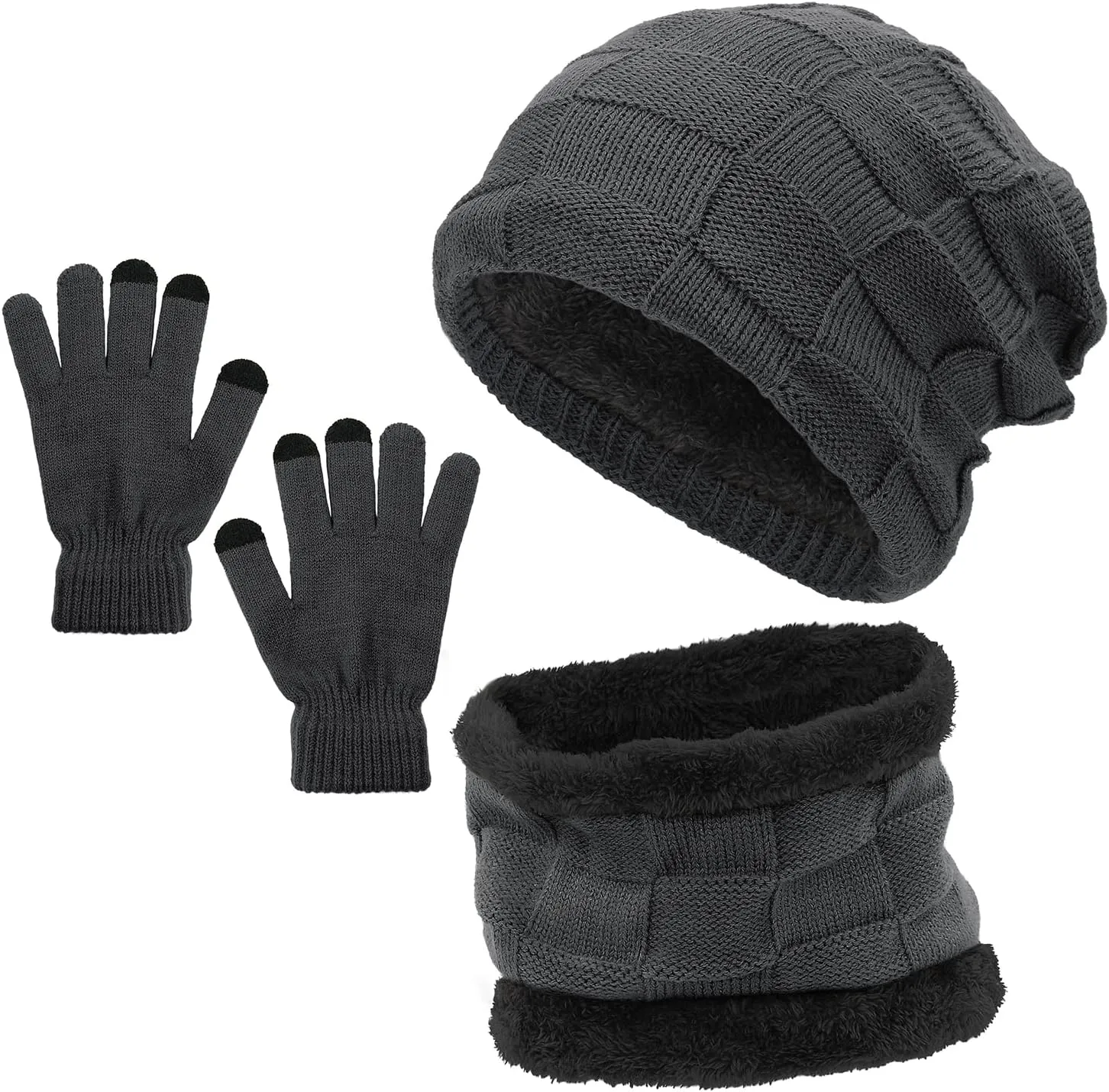 Zando Beanie Hats Fleece Neck Warmer Set Thick Fleece Lined Touch Screen Gloves Winter Hats Men Women