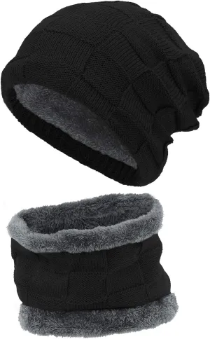 Zando Beanie Hats Fleece Neck Warmer Set Thick Fleece Lined Touch Screen Gloves Winter Hats Men Women